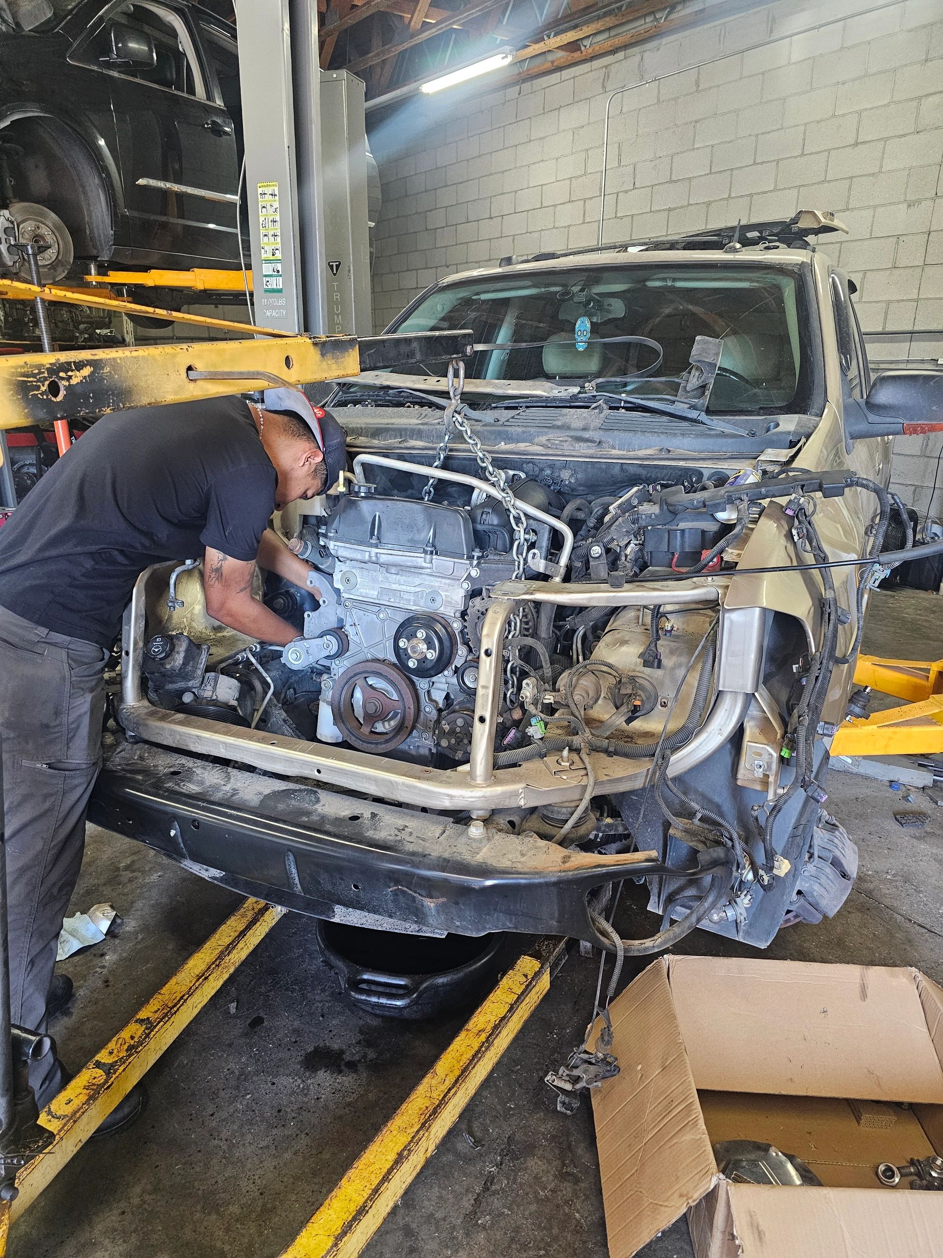 Engine installation in an automotive repair shop